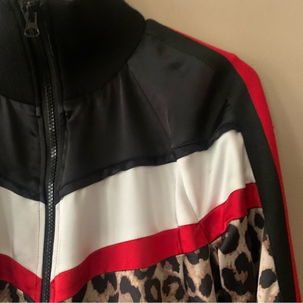 Pam & Gela Leopard Print Color Block Satin Bomber… - image 6